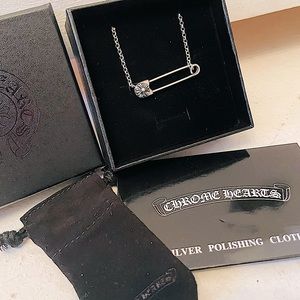 W/ box: Chrome Hearts Silver Safety Pin Necklace